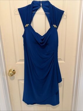 Scarlett Royal Blue Evening Dress with Cowl Neck